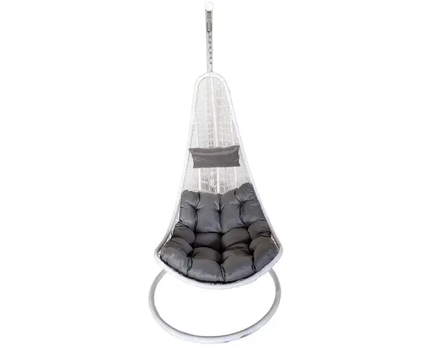 Balansoar suspendat Gandia Heinner, 80x102x124/195 cm, cu suport inclus, otel/rattan sintetic, alb/gri