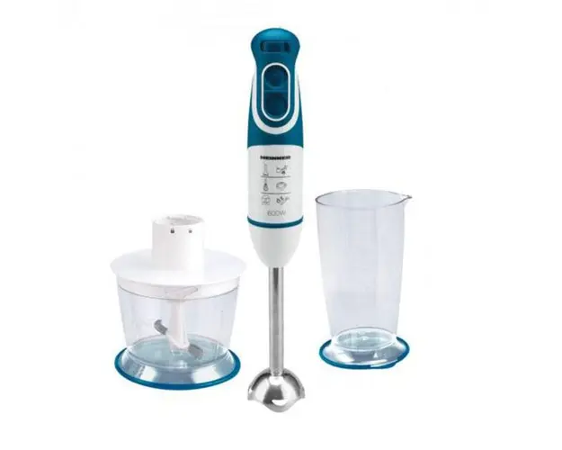 Blender de mana Heinner Charm HB-600BL, multifunctional: tocator, tel si cana de mixat, 600W, 2 viteze + turbo