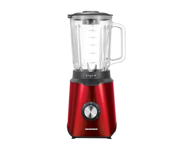 Blender de masa Heinner Vitality 1000, 1000W, bol sticla 1.5L, 3 viteze+Pulse, 6 lame detasabile din inox, inox, rosu