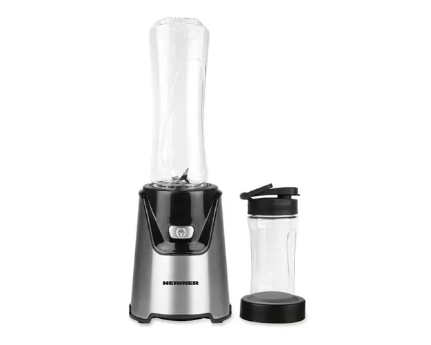 Blender sport Heinner WellGo Mix 400 HSB-T400SS, 400W, recipiente Tritan fara BPA 600/400ML, buton ON/OFF, 19000RPM, lame din inox, carcasa din inox, argintiu/negru