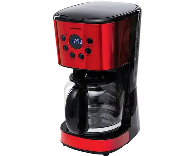 Cafetiera digitala Heinner HCM-D1500RDIX, 900 W, 1.5 L, Timer, Display Led, fara BPA, Rosu/Negru