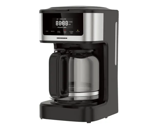 Cafetiera digitala Heinner HCM-DD900BKSS , 900 W, 1.8l capacitate, display digital cu control touch, tarie cafea ajustabila, Negru cu insertii inox