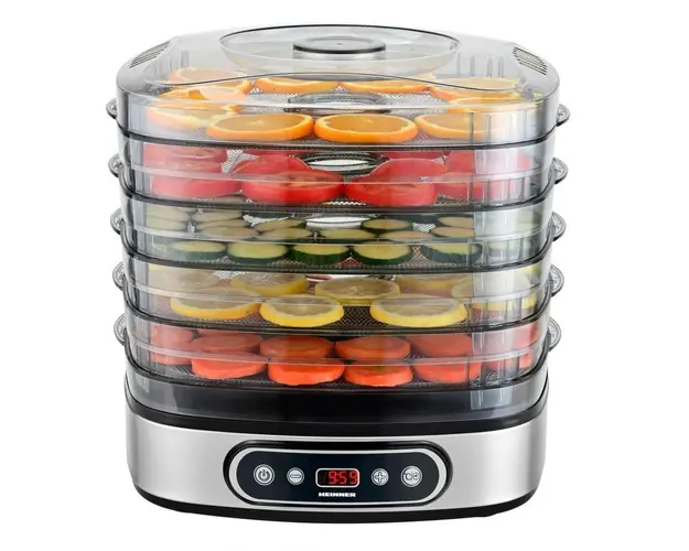 Deshidrator HFD-K380SSBK, 380 W, ecran led si control electronic, 5 tavi, Decoratiuni din Inox