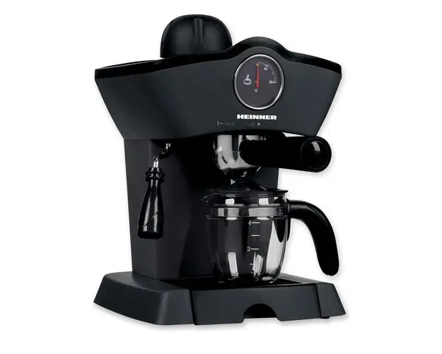 Espressor manual Heinner Retro Effect HEM-200BK, 800W, 3.5bar, capacitate rezervor 0.24L, termometru frontal apa, optiuni preparare: espresso si cappuccino, Negru