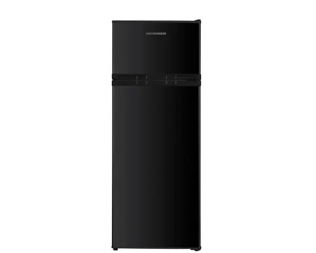 Frigider cu doua usi Heinner HF-H2206BKE++, 206 l, Clasa E, lumina LED, 3 rafturi de sticla, H 143 cm, Negru