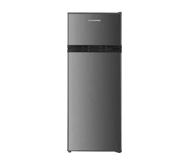 Frigider cu doua usi Heinner HF-H2206XE++, 206 l, Clasa E, lumina LED, 3 rafturi de sticla, H 143 cm, Inox