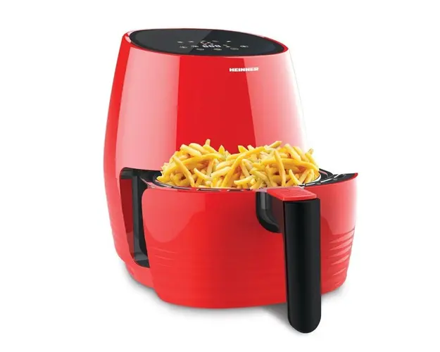 Friteuza Heinner HAF-1250DRD, Putere 1250 W, Vas cu invelis non-stick, Capacitate cos 2.5 l, Control digital, Rosu