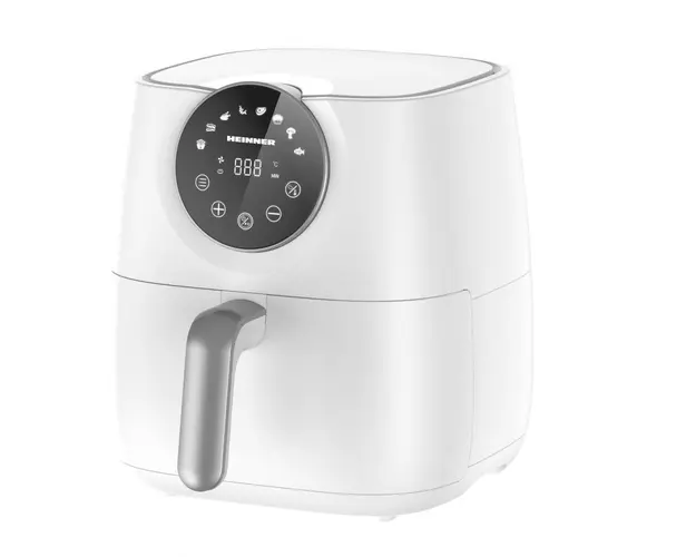 Friteuza cu aer cald Heinner Airfryer Smartfry HAF-B6WH1700, 1700w, capacitate: 5.7l, display digital cu control touch, timer 60 min, temperatura 80-200 grade, 8 programe presetate, suport teflonat detasabil, oprire automata, alb
