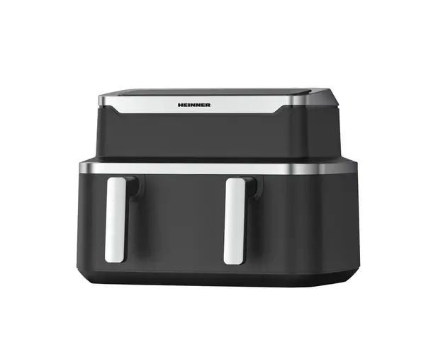 Friteuza dubla cu aer cald Heinner HAF-DDB9BK26, 2600W, capacitate: 9L, control digital individual, timer 60 min, 10 programe presetate, auto-oprire, negru