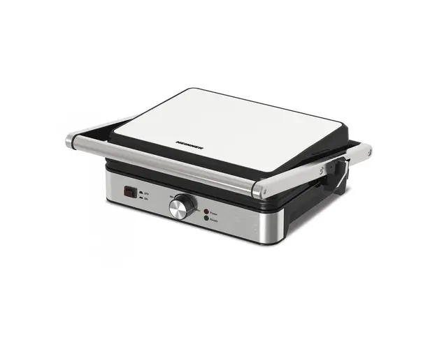 Grill electric Heinner SunsetGrill HEG-K2000SS, 2000W, Placi antiaderente, Temperatura reglabila, Deschidere 180˚, Tava colectare ulei