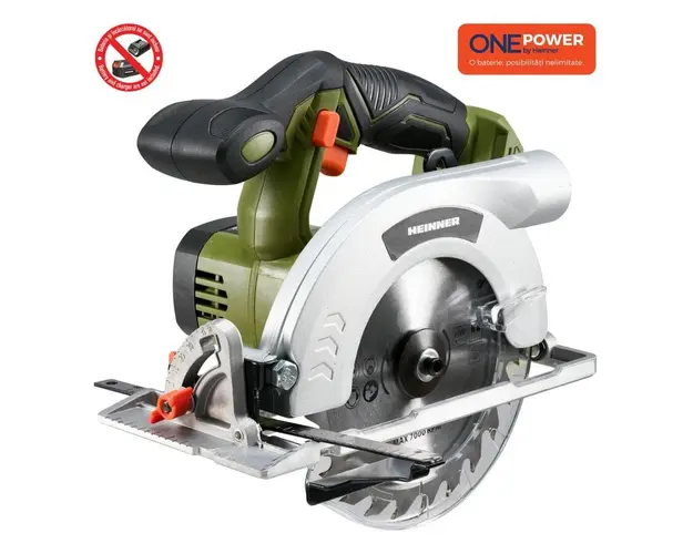 Fierastrau circular Heinner HR-LFC001, 18 V, 165 mm dimensiune lama, 4200 RPM, tehnologie OnePower, fara acumulator/incarcator
