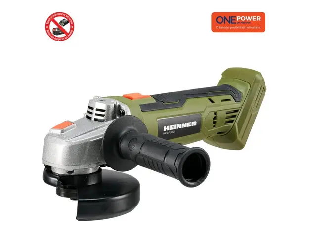 Polizor unghiular pe acumulator Heinner HR-LPU001, 18 V, 9500 RPM, 125 mm diametru disc, tehnologie OnePower, fara acumulator/incarcator