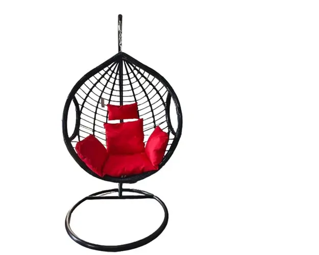 Scaun suspendat DSAR010, rattan negru/perna rosie