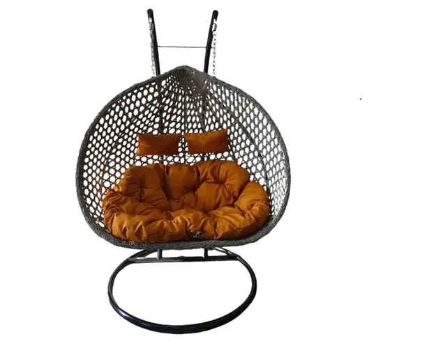 Scaun suspendat dublu, DSAP008, rattan maro/perna portocalie