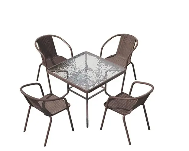 Set mobilier gradina Heinner STMF003 masa+4 scaune Erzin, masa 80x80 cm, otel/ratan sintetic, maro