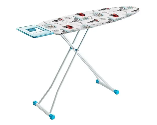 Masa de calcat Heinner Klass, 125x42 cm, husa bumbac, protectie pasla, multicolor