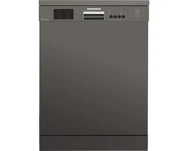 Masina de spalat vase Heinner HDW-FS6006DGE++ , 12 Seturi, 6 programe, Clasa E, Half load, Aquastop, 60 cm, Antracit