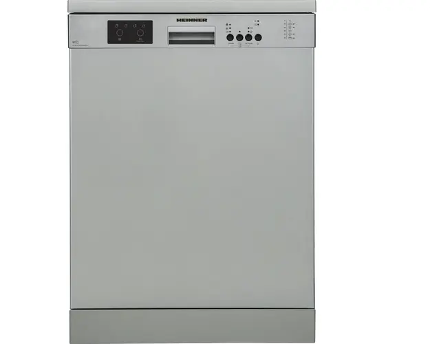 Masina de spalat vase Heinner HDW-FS6006DSE++ , 12 Seturi, 6 programe, Clasa E, Half load, Aquastop, 60 cm, Argintiu