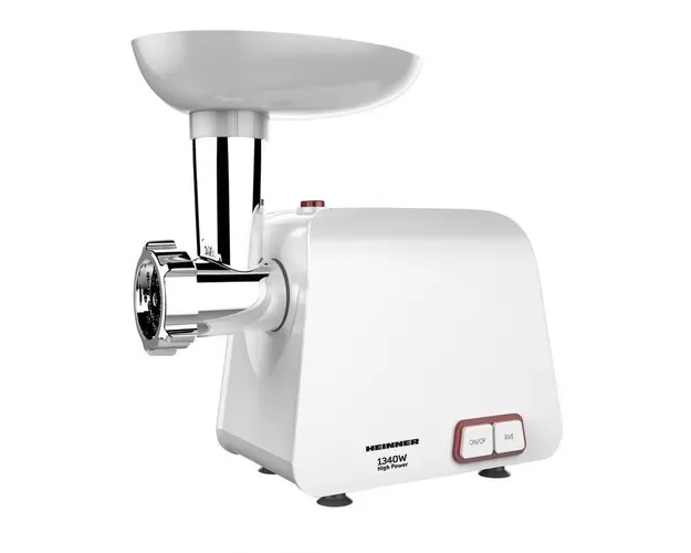 Masina de tocat Heinner MG-1340WH, Putere maxima 1340 W, Reverse, Capacitate tocare 1.2 Kg/min, Alb