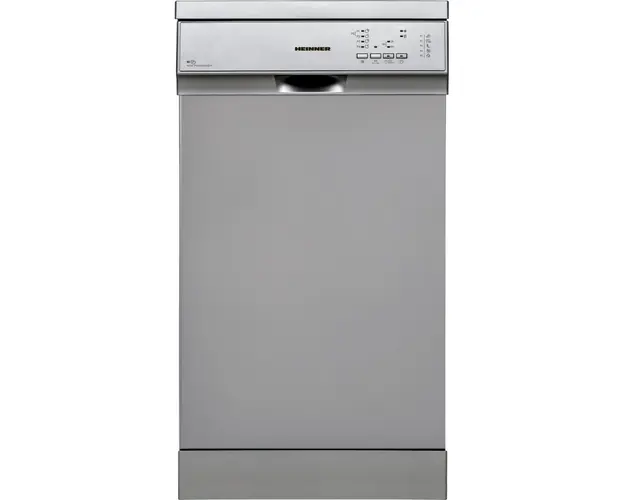 Masina de spalat vase Heinner HDW-FS4552DSE++, 10 seturi, 5 programe, 45cm, Clasa E, Aquastop, argintiu