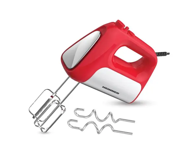 Mixer de mana Heinner HM-DC500RD, 500 W, motor dc, 6 viteze + turbo, Rosu cu decoratiuni inox