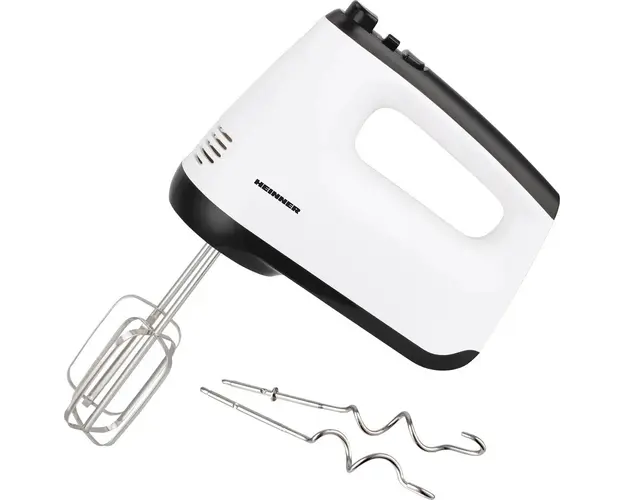 Mixer de mana Heinner White Orchid HM-400WHBK, 400W, 6 viteze + Turbo, teluri si carlige din inox, Alb/Negru