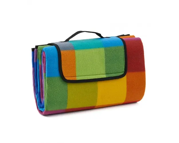 Patura picnic fleece cu maner, 130x150 cm, Rainbow