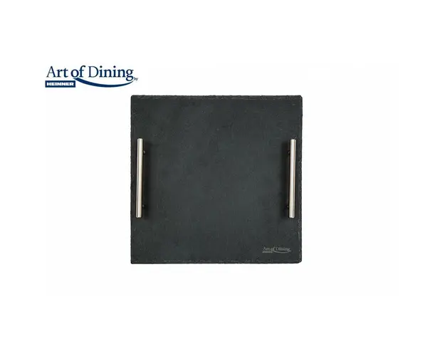 Platou ardezie HR-JT-30P, patrat cudoua manere din inox, 30x30cm