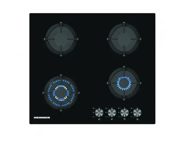 Plita incorporabila gaz HBH-S584WI-GBK, 4 arzatoare, aprindere electrica, gratar fonta, WOK, sticla neagra