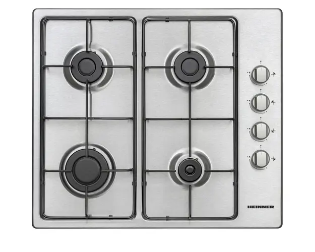 Plita incorporabila Heinner HBH-V4IEIX, Gaz, 4 arzatoare, Aprindere electrica integrata, Control lateral, 58 cm, Inox