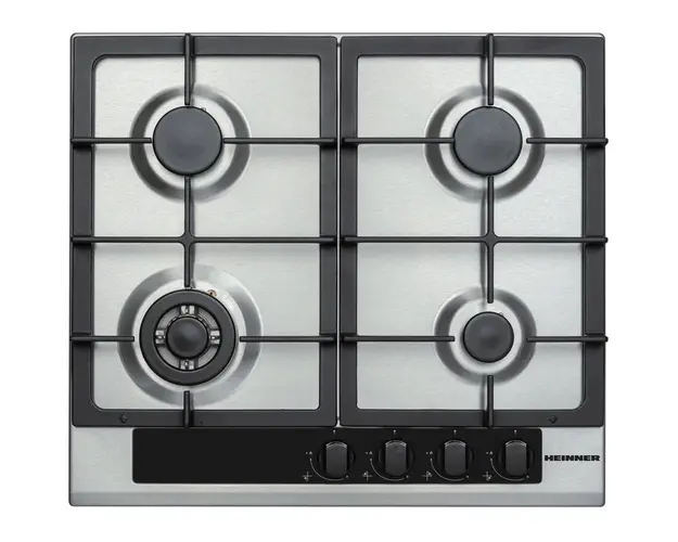 Plita incorporabila Heinner HBH-V4IWFFCIX, Gaz, 4 arzatoare, Arzator wok, Aprindere electrica integrata, 58 cm, Inox