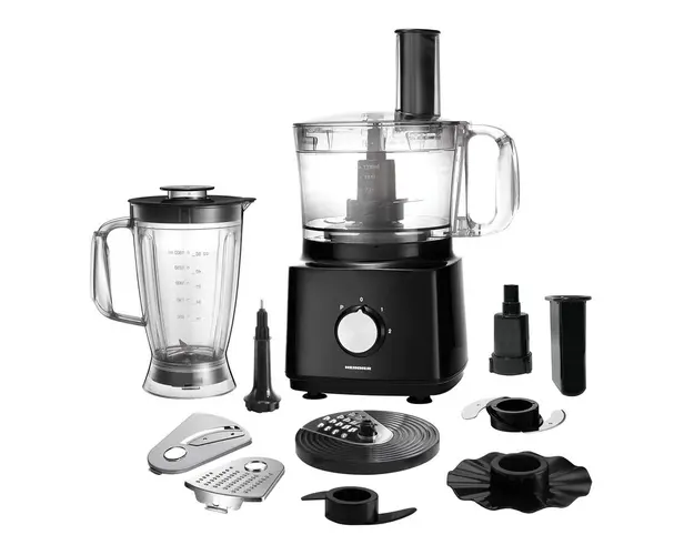 Robot de bucatarie Heinner HFP-750BK, 750 W, Bol 1.2 l, Blender 1.8 L, Disc feliere, Maruntire, Negru