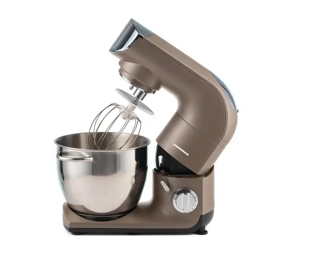 Robot de bucatarie Heinner Calypso 1500 HPM-L1500DC, 1500W, bol inox 5.5L, 6 viteze + Pulse, angrenaje metalice, tel din inox, paleta si carlig din aluminiu turnat, accesoriu masina de tocat inclus, iesire pentru accesoriu blender, Auriu