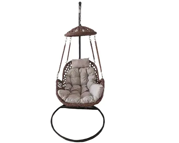 Scaun/balansoar suspendat Turin Heinner, 72x102x107/195 cm, rattan maro, perna gri