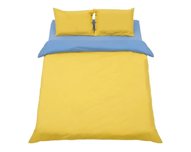 Set de pat dublu bumbac in 2 nuante Galben/Albastru