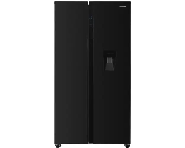 Side by side Heinner HSBS-H439NFBKWDE++, 439 l, No Frost, Clasa E, Display, Dozator de apa,Functie congelare si racire rapida, H 177 cm, Negru