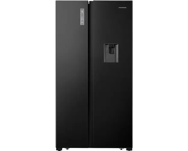 Side by side Heinner HSBS-HS519NFBKWDE++, 519 l, Full No Frost, Clasa E, Dozator de apa, Display touch, Alarma usa deschisa, H 1786 cm, Negru