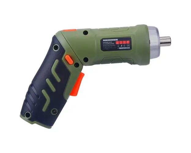 Surubelnita pe acumulator Heinner SSA111, 4 V, 250 RPM, 3 Nm, cablu USB, 9 biti 25 mm, prelungitor biti, suport biti