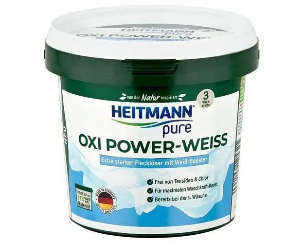Pudra indepartat pete pentru rufe albe Heitmann Pure Oxi Power-Weiss, 500 g