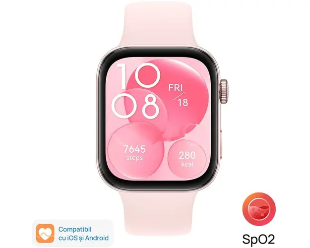 Smartwatch Huawei Watch FIT 3, Pink Body with Pink Fluoroelastomer Strap