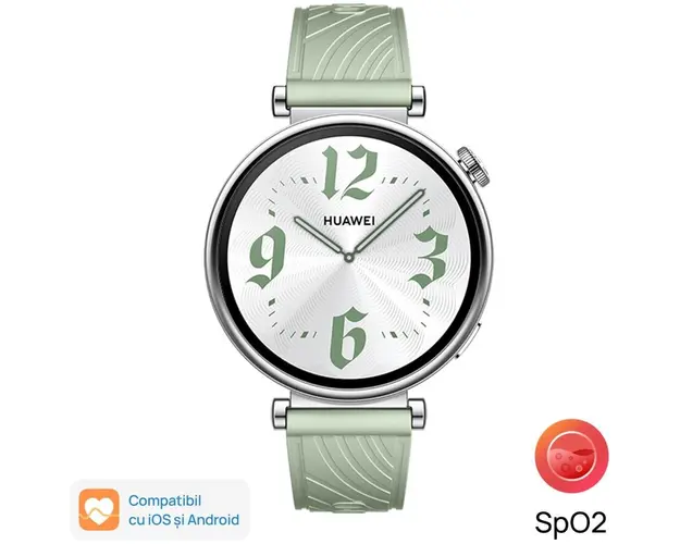 Smartwatch Huawei Watch GT 4, 41mm Stainless Steel Case with Green Fluoroelastomer Strap