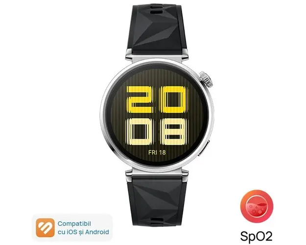 Smartwatch Huawei Watch GT 5, 41MM, Tarnish Stainless Steel Case, Black Fluoroelastomer Strap