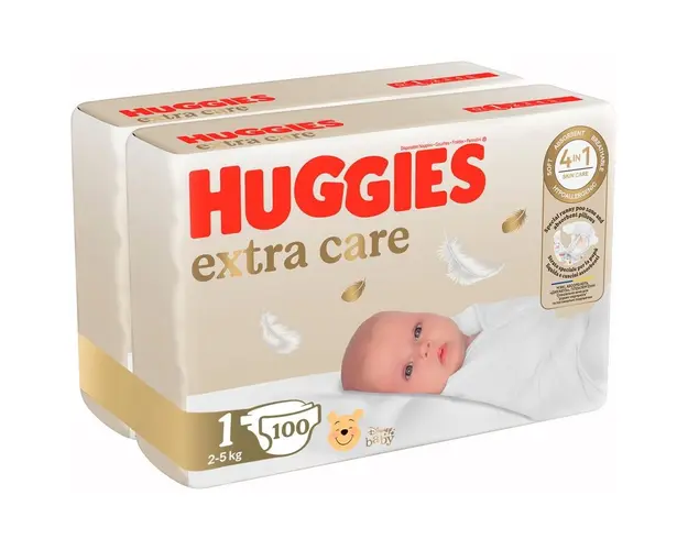 Pachet Scutece Huggies Extra Care 1 Jumbo, 2-5 kg, 100 buc