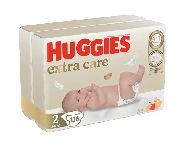 Pachet Scutece Huggies Extra Care 2, Jumbo, 3-6 kg, 116 buc