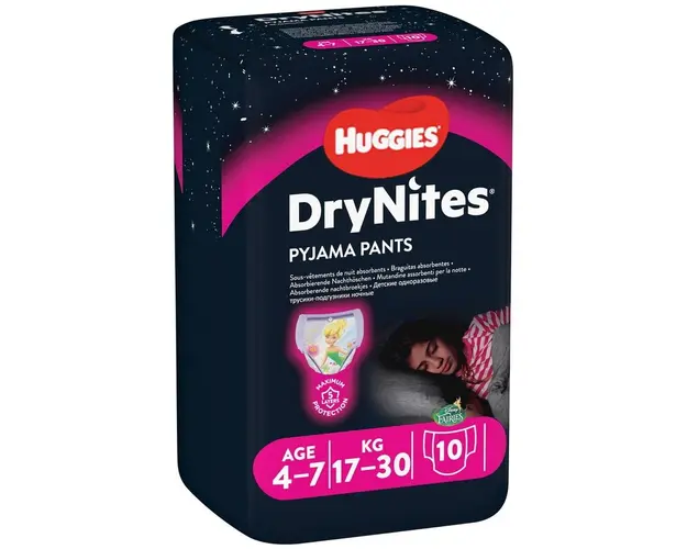 Scutece chilotel pentru noapte Huggies DryNites 4-7 yrs, Girl, 17-30 kg, 10 buc