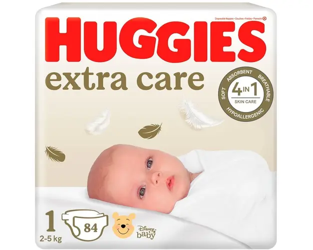 Scutece Huggies Extra Care 1, Mega, 2-5 kg, 84 buc