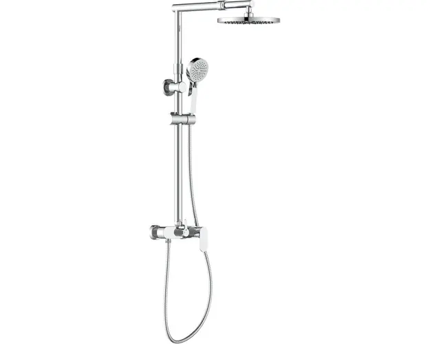 Coloana de dus IdroBric Flores, baterie dus monocomanda, deviator, para dus fixa, 1 functie, para dus mobila 3 functii, protectie anticalcar, bara dus extensibila 78.5-135 cm, glisor mobil, furtun dus 1500 mm, Crom lucios