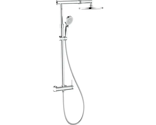 Coloana de dus IdroBric Morea, baterie de dus, para dus fixa 1 functie, para dus mobila 3 functii, protectie anticalcar, bara dus 78.5-135 cm, furtun dus 1500 mm, otel inoxidabil, Crom lucios