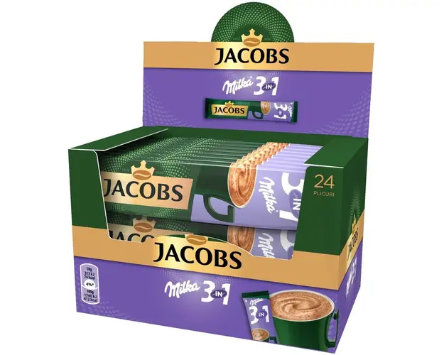 Cafea instant, Jacobs 3 in 1 Milka, 18 g x 24 plicuri