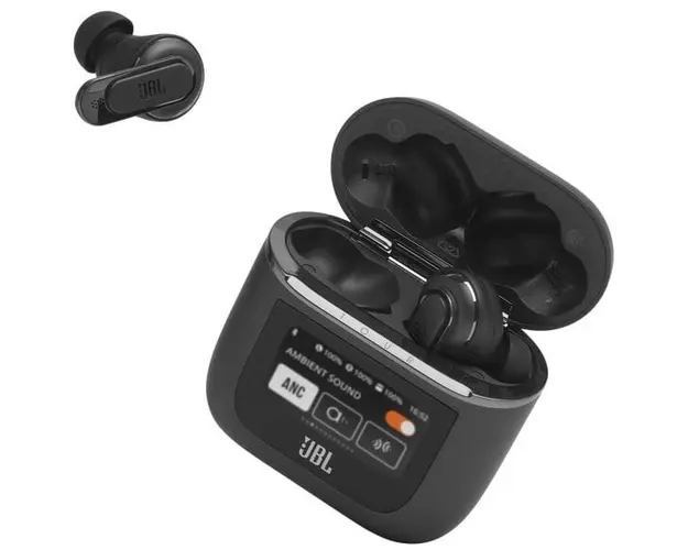 Casti audio true wireless in-ear JBL Tour Pro 2, Smart Case, True Adaptive Noise Cancelling, Smart Ambient, Spatial Sound, Negru